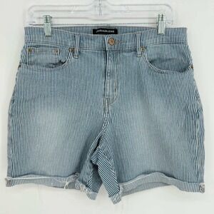 Calvin Klein Jeans Women's Blue Striped Raw Hem Denim Shorts Size 10